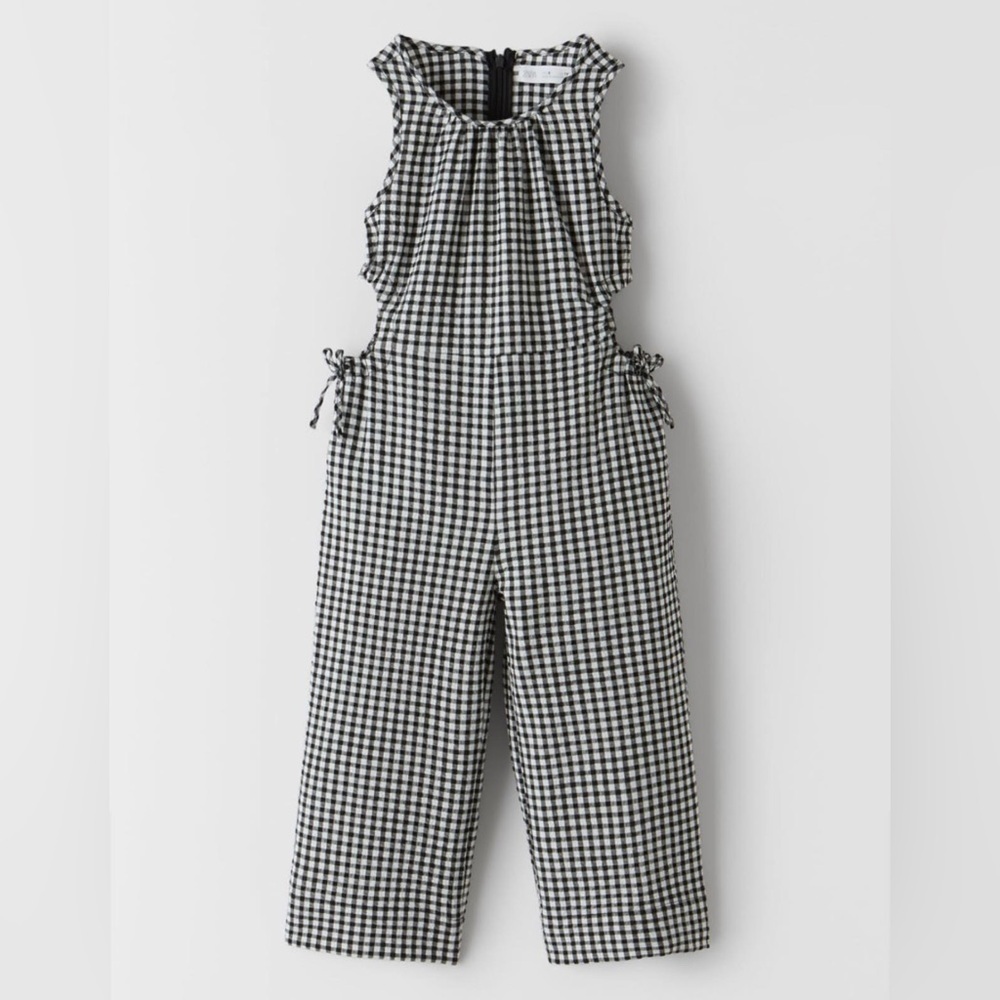 Zara Girls Black White Gingham Cutout Jumpsuit